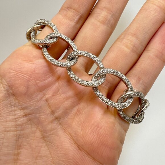 VTG Sterling Silver 925 Cubic Zirconia Oval Link Chain Bracelet Size 7.5" Length - Picture 7 of 10